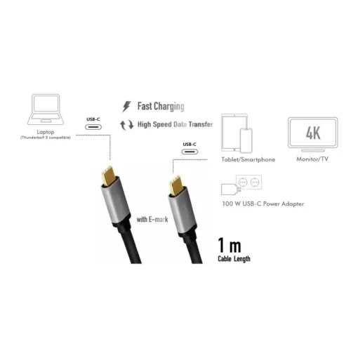 LogiLink USB-C M/M cable, 4K/60Hz , PD, alu, 1m - Image 3