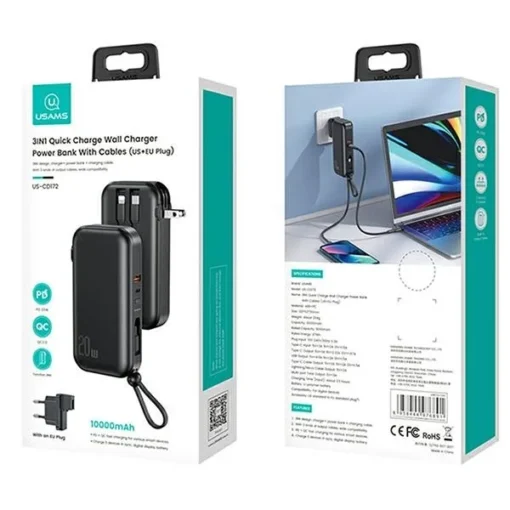 USAMS Powerbank PB63 3in1 10000mAh 20W - Image 2