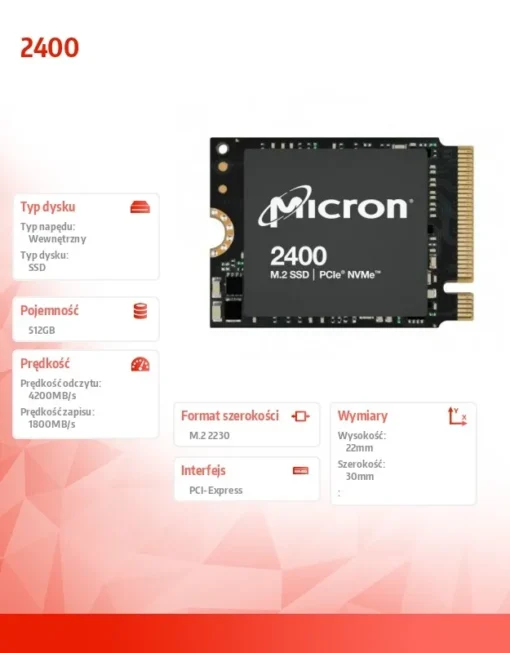 Micron SSD drive 2400 512GB NVMe M.2 22x30mm - Image 2