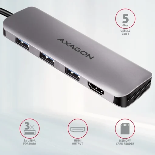 AXAGON AXAGON HMC-HCR3A Hub 3x USB-A SD/microSD + HDMI - Image 2