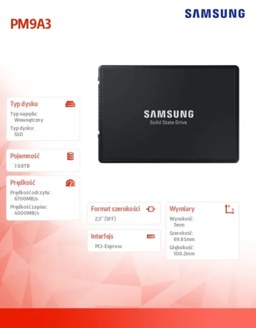 Samsung SSD drive PM9A3 U.2 DCT 7680GB MZQL27T6HBLA-00W07 - Image 4