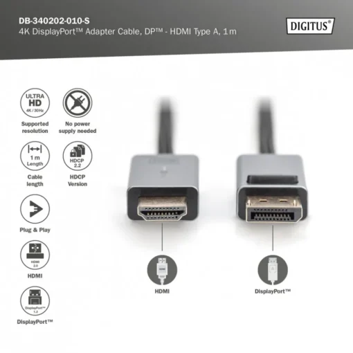 Digitus DP to HDMI Adapter Cable DB-340202-010-S - Image 3