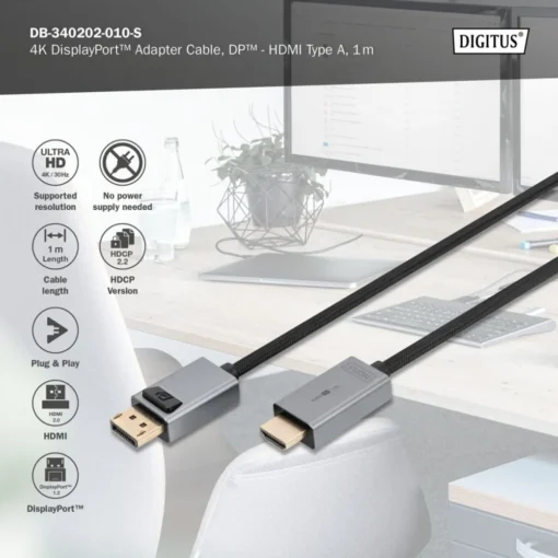 Digitus DP to HDMI Adapter Cable DB-340202-010-S - Image 5