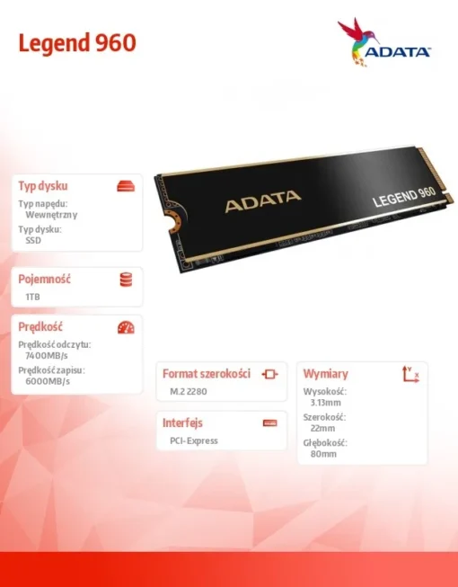 Adata SSD drive Legend 960 1TB PCIe 4x4 7.4/6 GB/s M2 - Image 3