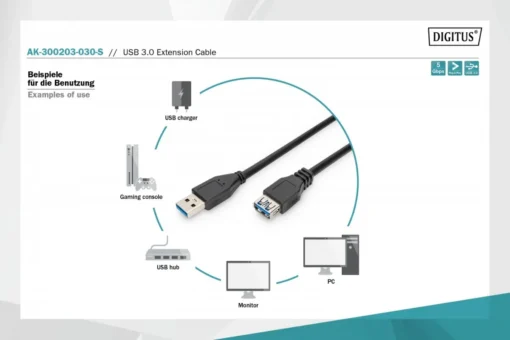 Digitus Extension Cable USB 3.0 SuperSpeed Type USB A/USB A/Z black 3,0m - Image 3