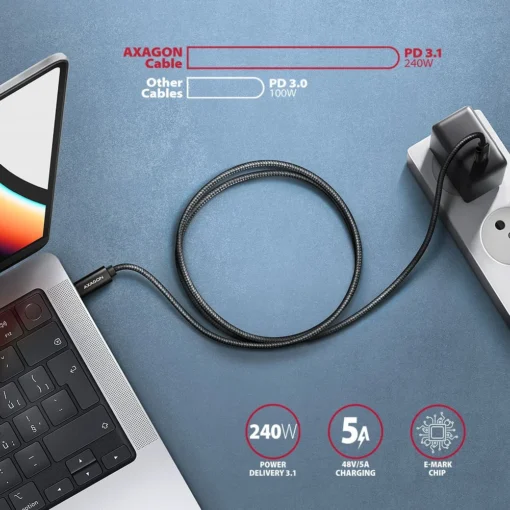 AXAGON BUCM2-CM10AB cable 240W USB-C USB-C, 1.0m 5 - Image 4