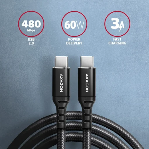 AXAGON BUCM-CM15AB cable PD 60 W USB-C USB-C, 1.5m - Image 2