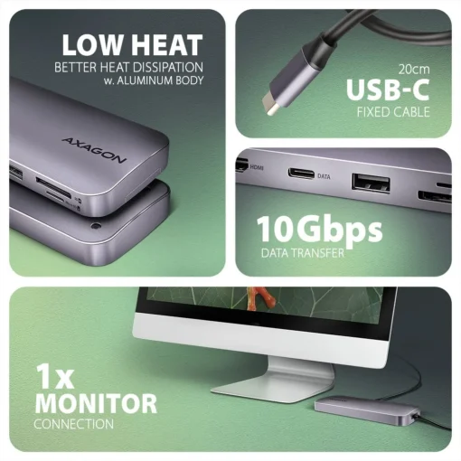 AXAGON HMC-6GM2 USB hub 6in1 10Gbps HDMI M.2 NVME PD - Image 5