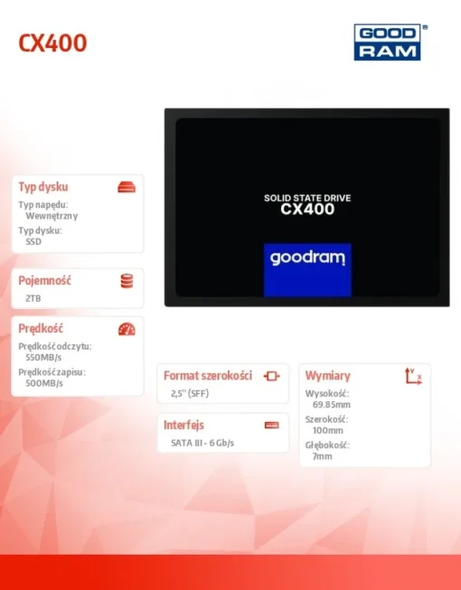 GOODRAM CX400-G2 2TB SATA3 2.5 7mm SSD - Image 2