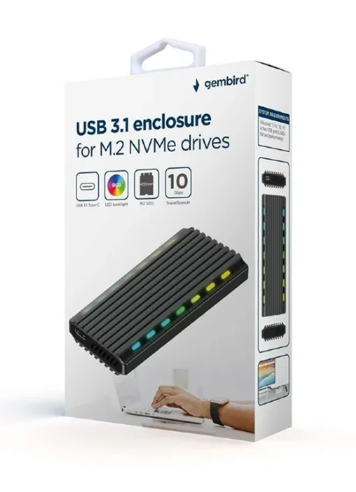 Gembird Drive case USB 3.1 enclosure for M .2 NVME aluminum LED USB 3.1 - Image 2