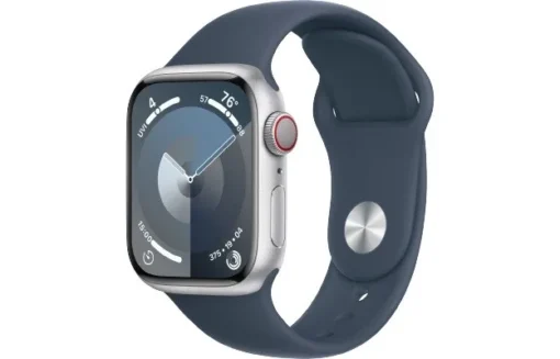 Apple Watch Series 9 GPS + Cellular 41mm Silver Aluminium Case with Storm Blue Sport Band - M/L