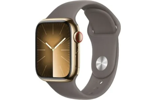 Apple Watch Series 9 GPS + Cellular 41mm Gold Stainless Steel Case with Clay Sport Band - S/M