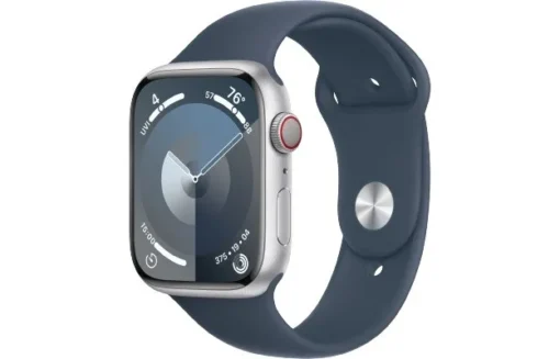 Apple Watch Series 9 GPS + Cellular 45mm Silver Aluminium Case with Storm Blue Sport Band - S/M