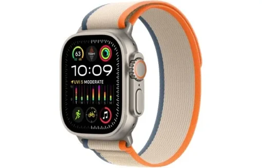 Apple Watch Ultra 2 GPS + Cellular, 49mm Titanium Case with Orange/Beige Trail Loop - S/M