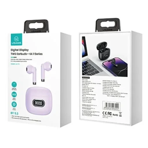 USAMS Bluetooth Headphones 5.3 TWS IA II LED purple - Image 2