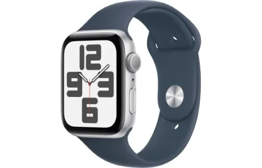 Apple Watch SE GPS 44mm Silver Aluminium Case with Storm Blue Sport Band - S/M