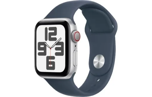 Apple Watch SE GPS + Cellular 40mm Silver Aluminium Case with Storm Blue Sport Band - S/M