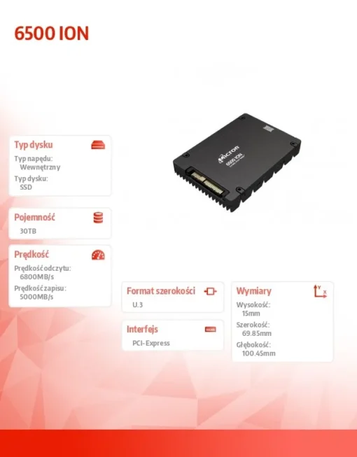 Micron SSD 6500 ION 30720GB NVMe U.3 15mm Single Pack - Image 2