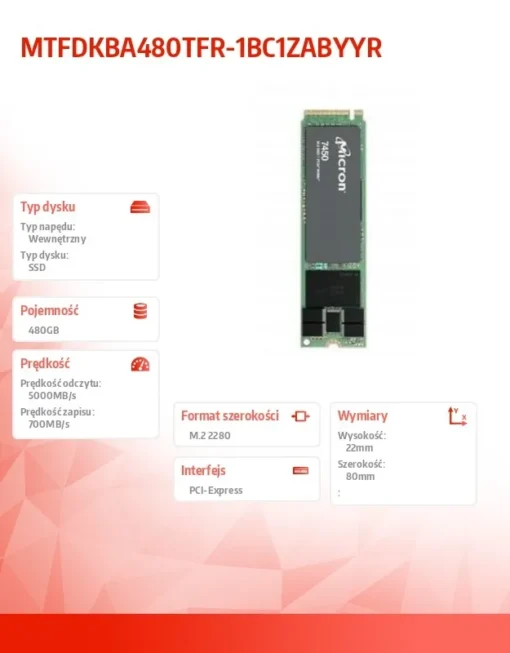 Micron 7450 PRO 480GB NVMe M.2 22x80 Single Pack - Image 2