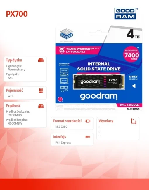 GOODRAM SSD PX700 4TB M.2 PCIe 2280 4x4 7400/6500MB/s - Image 2