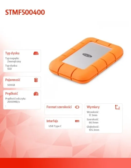 LaCie Mini Rugged 500GB USB 3.2 STMF500400 SSD - Image 2