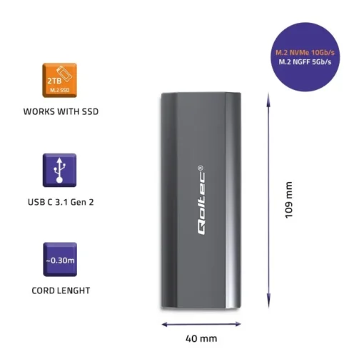 Qoltec Enclosure for drive M.2 SSD, SATA, NVMe, USB C - Image 3