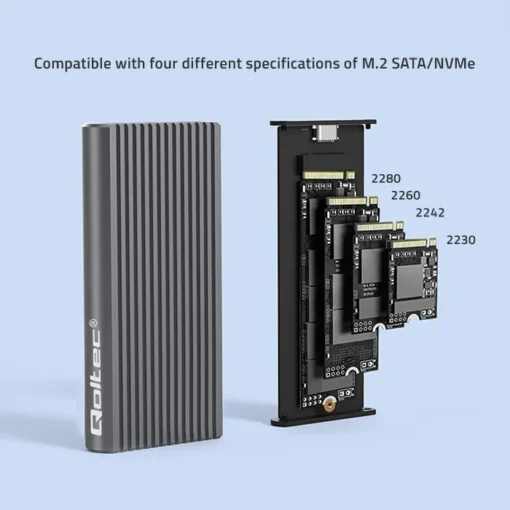 Qoltec Enclosure for drive M.2 SSD, SATA, NVMe, RGB LE - Image 2