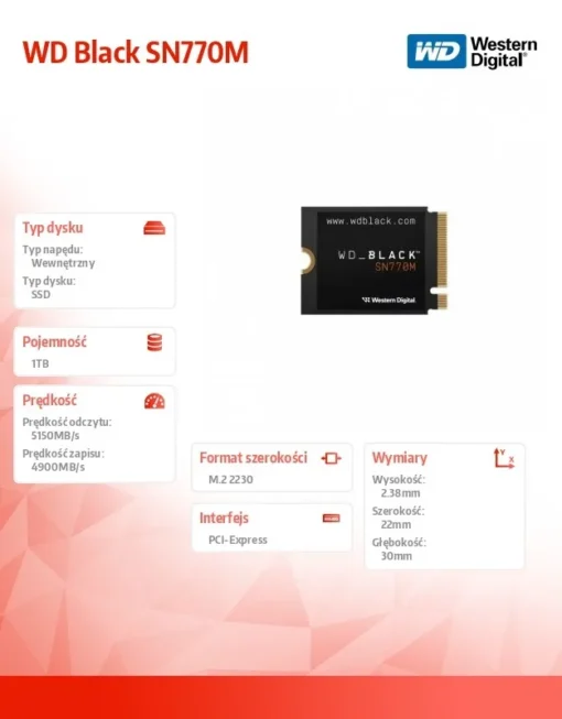 Western Digital SSD WD Black SN770M drive 1TB NVMe 2230 M2 - Image 3