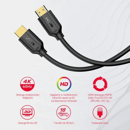 Unitek HDMI Cable 2.0 4K 60Hz ;1,5m C11079BK-1.5M - Image 2