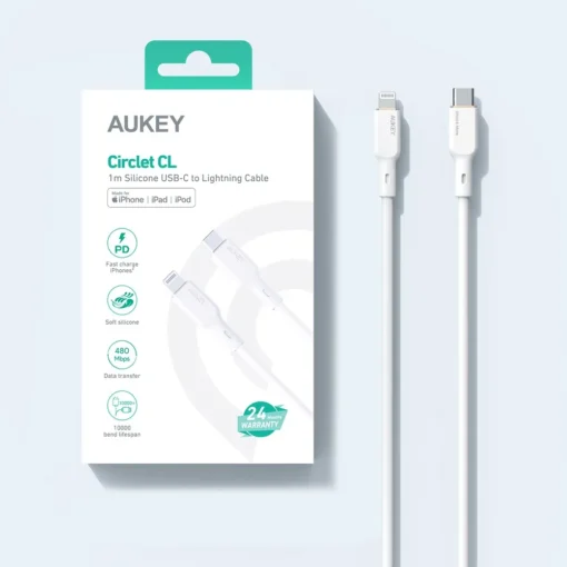 AUKEY AUKEY CB-SCL2 White sil con Lightning-USB C Cab - Image 2