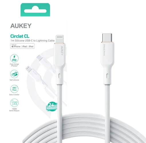 AUKEY AUKEY CB-SCL2 White sil con Lightning-USB C Cab - Image 3