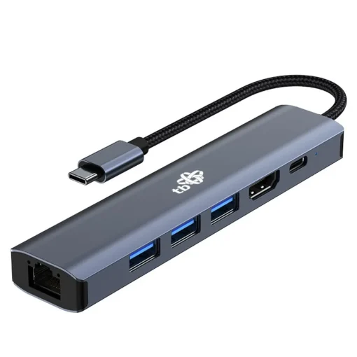 TB Adapter HUB USB C 6in1 - HDMI, USBx3, PD, RJ-45 - Image 2