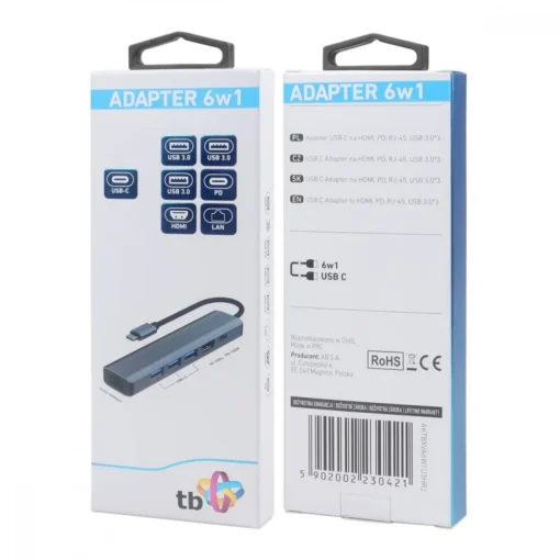 TB Adapter HUB USB C 6in1 - HDMI USBx3 PD RJ-45