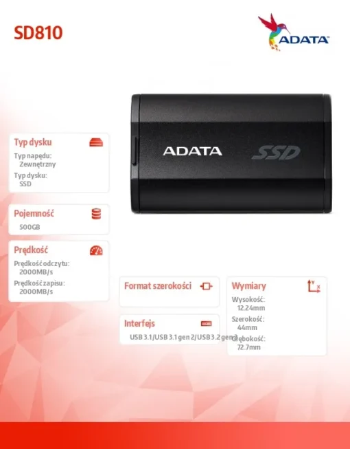 Adata Drive външен SSD SD810 500GB USB3.2 20Gb/s black - Image 5