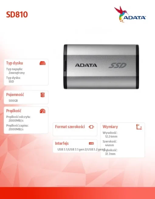 Adata Drive външен SSD SD810 500G USB3.2 20Gb/s silver - Image 5