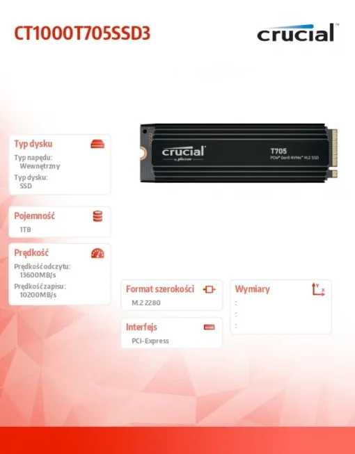 Crucial T705 1TB M.2 NVMe 2280 PCIe 5.0 13600/10200 - Image 2