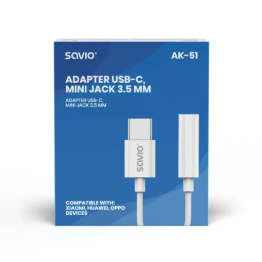 Savio Adapter AK-51 USB-C - Mini Jack 3,5mm, Xiaomi, Huawei, Oppo - Image 2