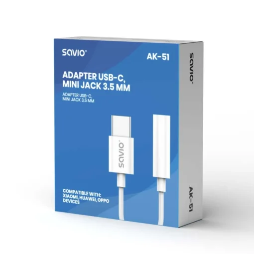 Savio Adapter AK-51 USB-C - Mini Jack 3,5mm, Xiaomi, Huawei, Oppo - Image 3