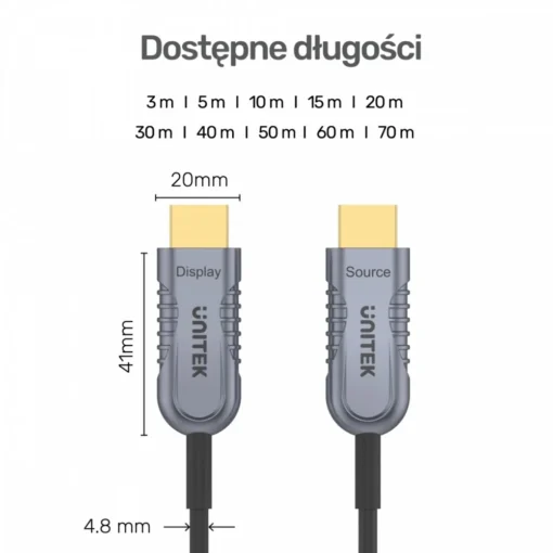 Unitek HDMI Optic Cable 2.1 AOC 15m 4K60Hz C11029DGY - Image 2