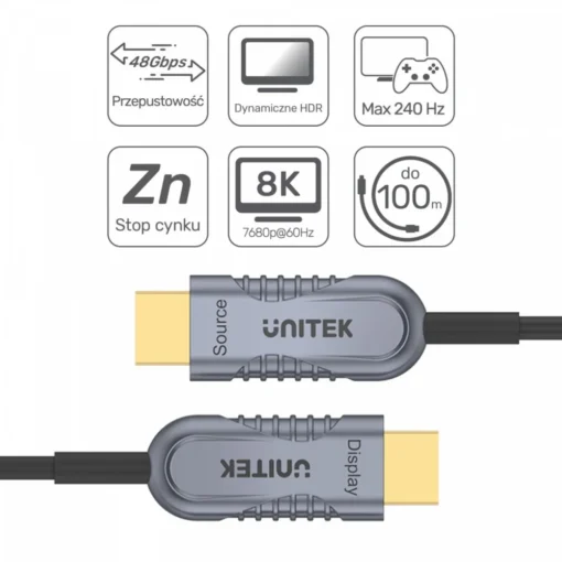 Unitek HDMI Optic Cable 2.1 AOC 15m 4K60Hz C11029DGY - Image 4