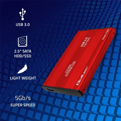 Qoltec Hard drive adapterUSB3.0 HDD/SSD 2.5 SATA3 red - Image 2