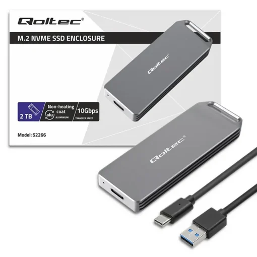 Qoltec Enclosure mini for M.2 SSD | NVMe | PCIe | USB3.1 | Super speed10Gb/s | 2TB | Silver - Image 3