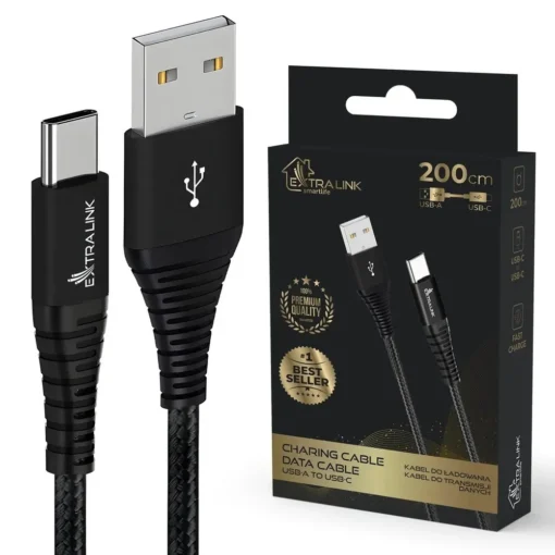 Extralink Cable USB Typ-A to USB Typ-C Smart Life Braided 15W 2m black