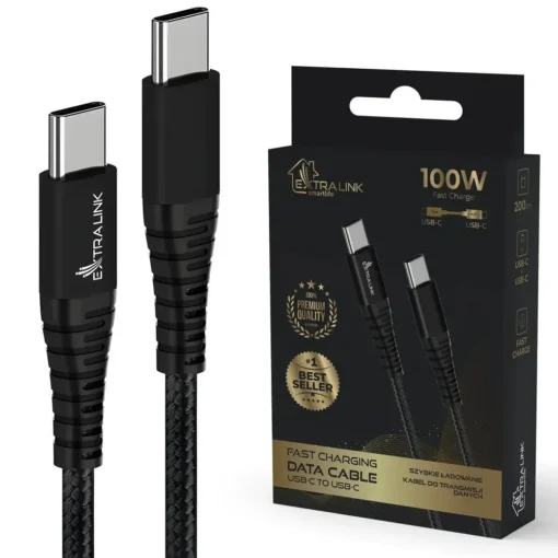 Extralink Cable USB Type-C to USB Type-C Smart Life Braided 100W 2m black