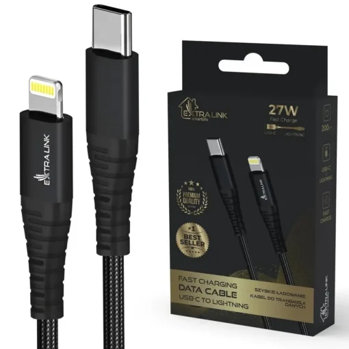 Extralink Cable USB Type-C to Lightning Smart Life Braided 27W 2m black