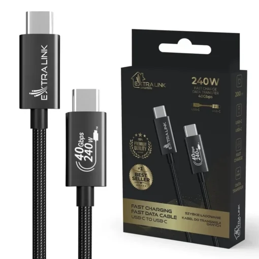 Extralink Cable USB Type-C to USB Type-C Smart Life Braided 240W 2m black