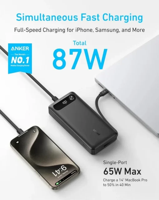 Anker PowerBank 20000 mAh 65W 1xA 1xC + cable - Image 3