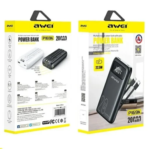 AWEI Powerbank 20000mAh P169 K 22,5W USB-C+Apple Cab - Image 2