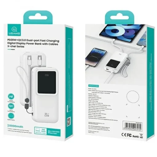 USAMS Powerbank 30000mAh 20W USB-C/Lightning Cable - Image 3