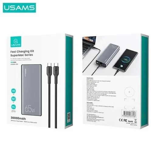 USAMS Powerbank 30000mAh 65W PB59 2xUSB+USB-C Fast - Image 2